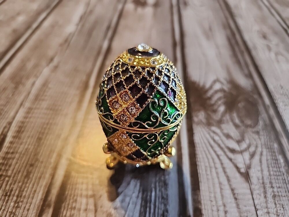 Stauer Egg Mardi Gras Enameled Trinket Box With Matching Necklace
